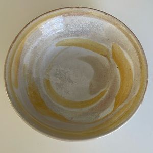 Pottery bowl - hand crafted yellow/white/ cream/grey